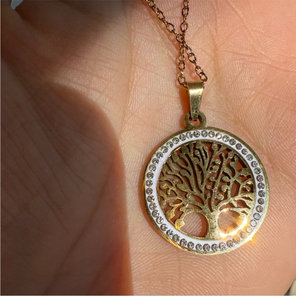 Anthropologie 18K Gold color stainless steel Tree Pendant Necklace - Picture 3 of 7
